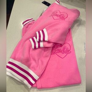 NWT Barbie 2 piece Woman’s Sweatshirt Pink and White and Jogger Set Size: Small